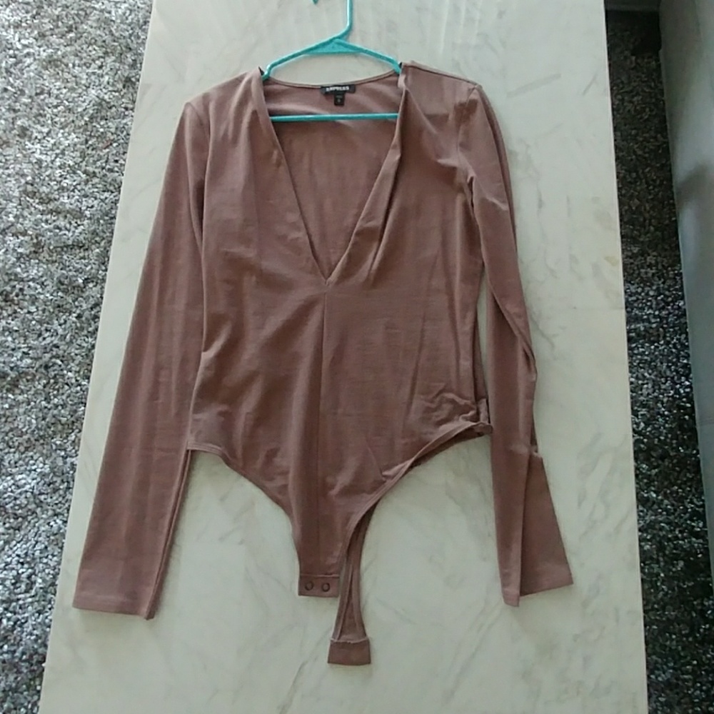 Express Brown Suave long sleeve bodysuit